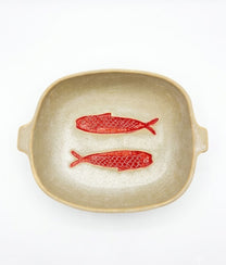 Red Fishes Stoneware Oven Dish