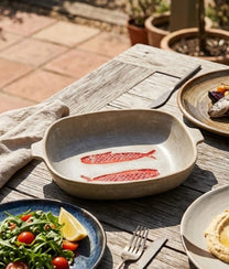 Red Fishes Stoneware Oven Dish
