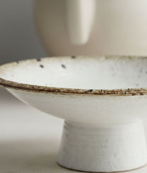 White Brown Stoneware Pedestal Dish