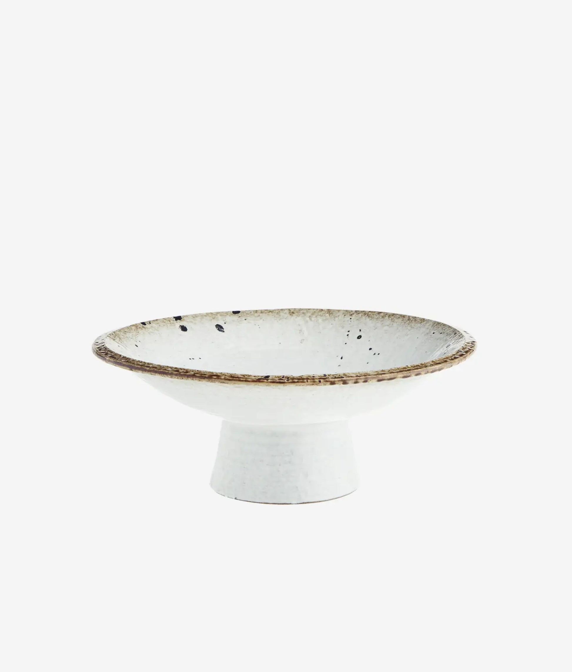 White Brown Stoneware Pedestal Dish