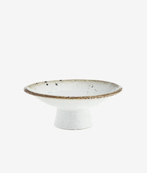 White Brown Stoneware Pedestal Dish
