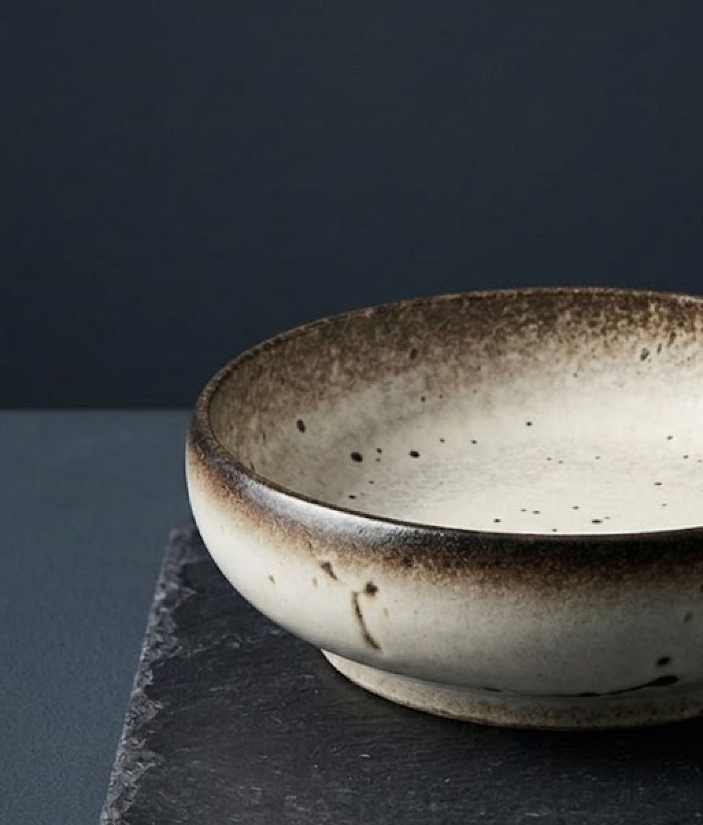 White Brown Stoneware Serving Bowl