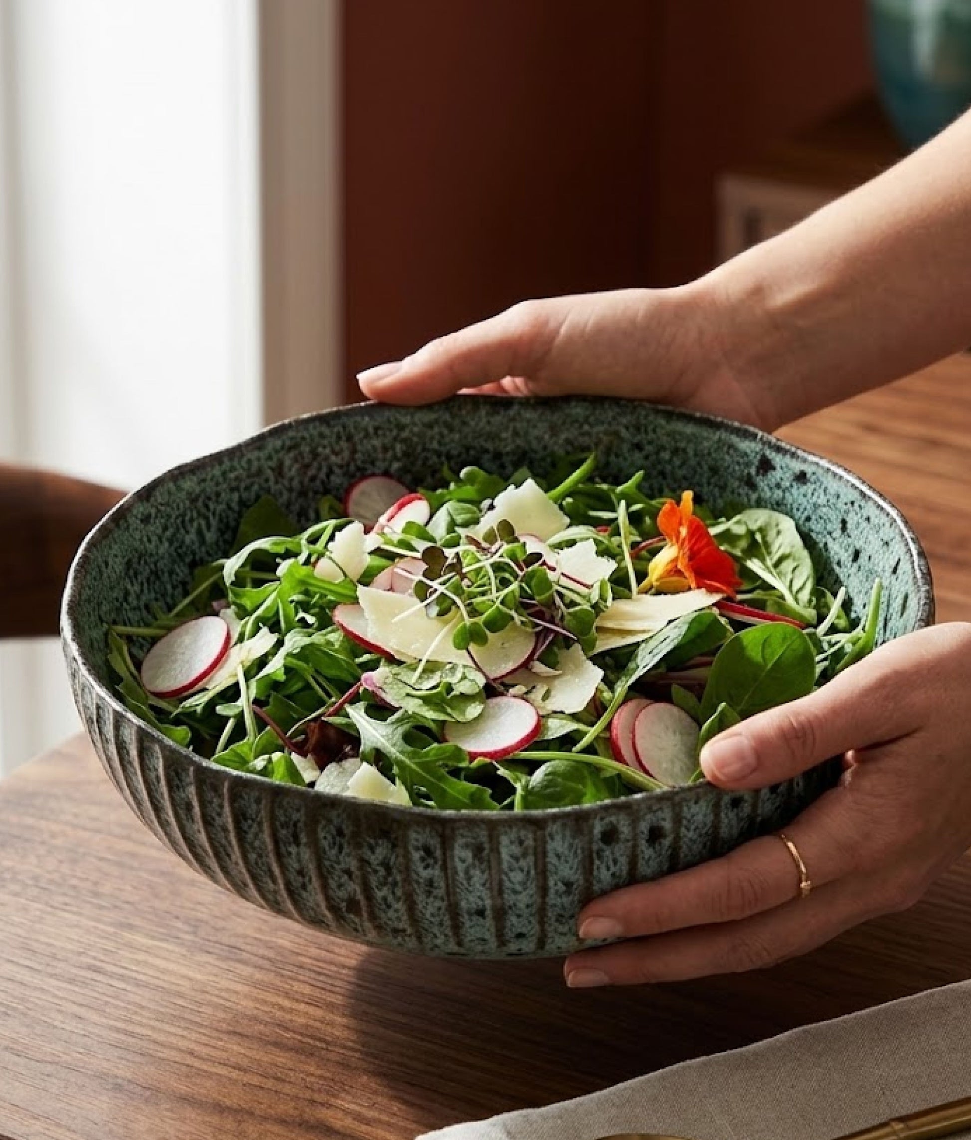 Light Petrol Black Stoneware Serving Bowl