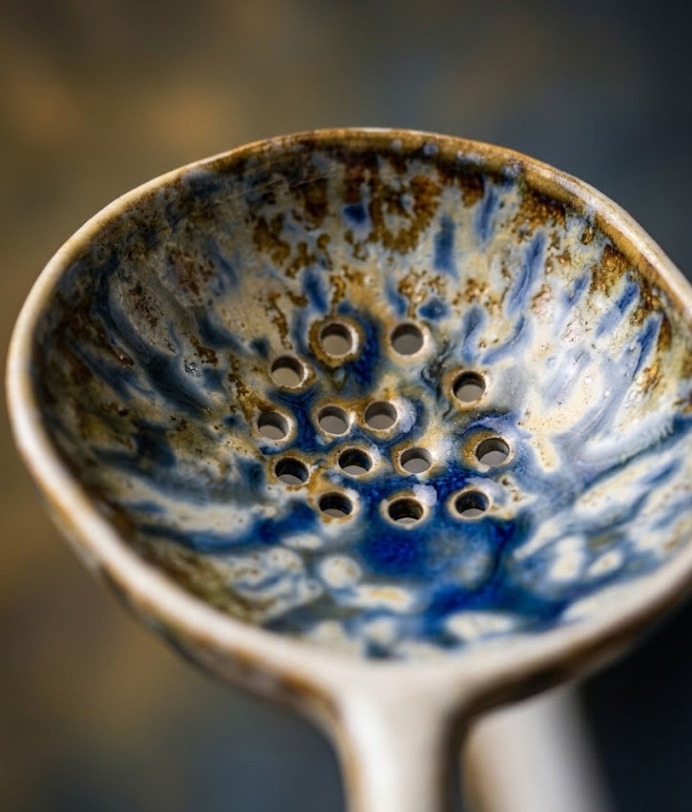 Mustard Blue Stoneware Serving Spoon