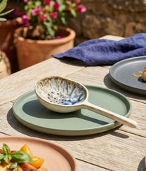 Mustard Blue Stoneware Serving Spoon