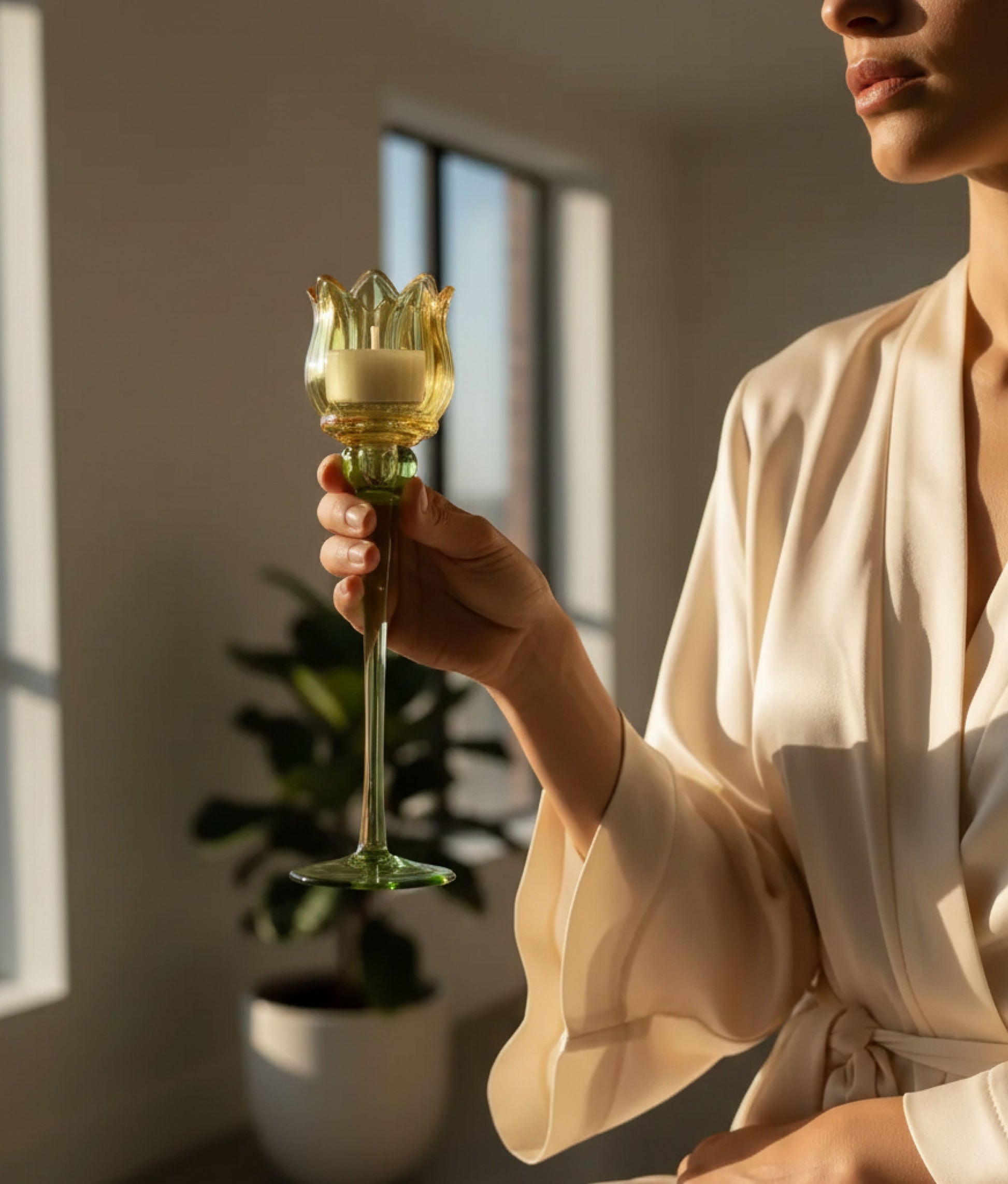 Yellow Tulip Tea Candle Holder