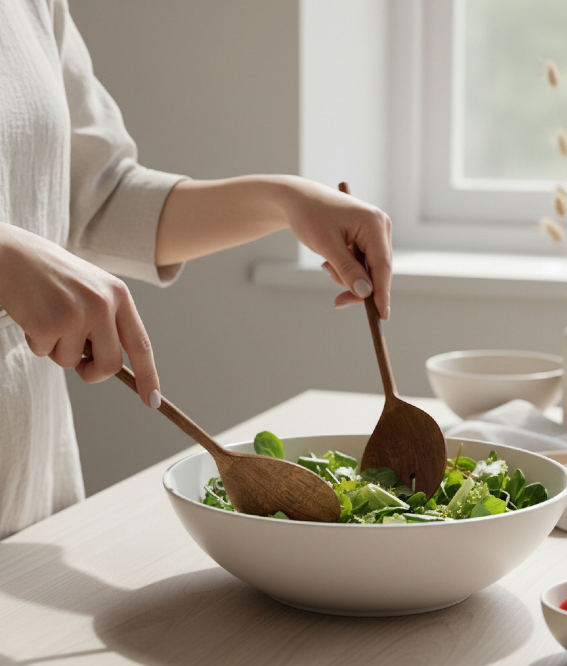 Mango Wood Round Salad Set