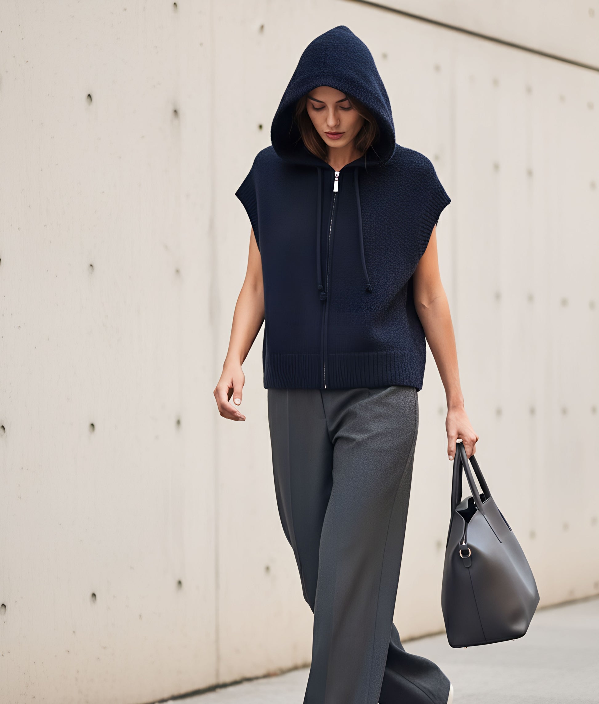 Wool Vest Hoodie Blue