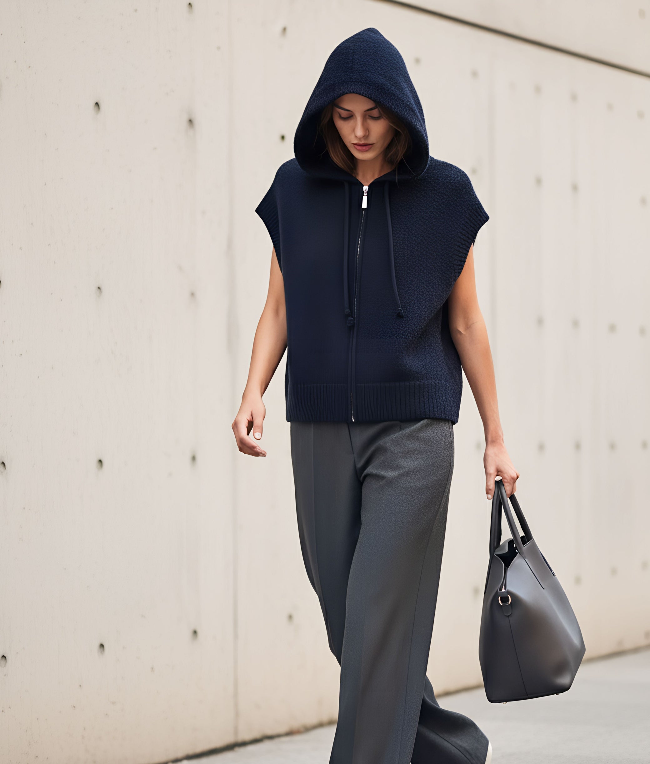 Wool Vest Hoodie Blue
