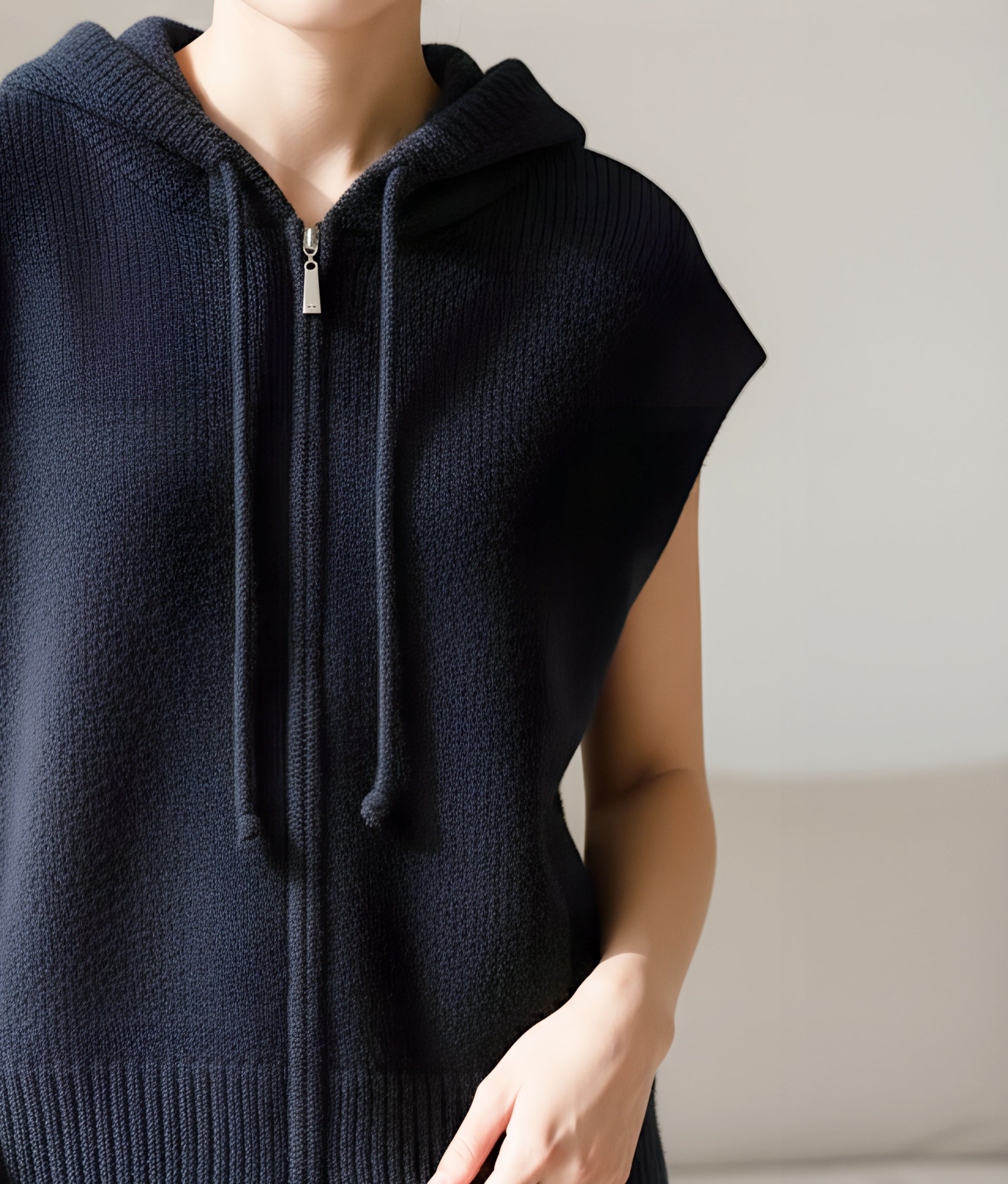Wool Vest Hoodie Blue