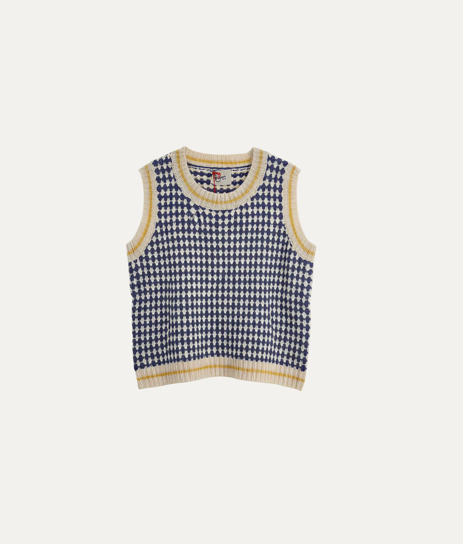 White &amp; Blue Checks Wool Vest