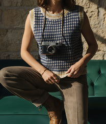 White &amp; Blue Checks Wool Vest
