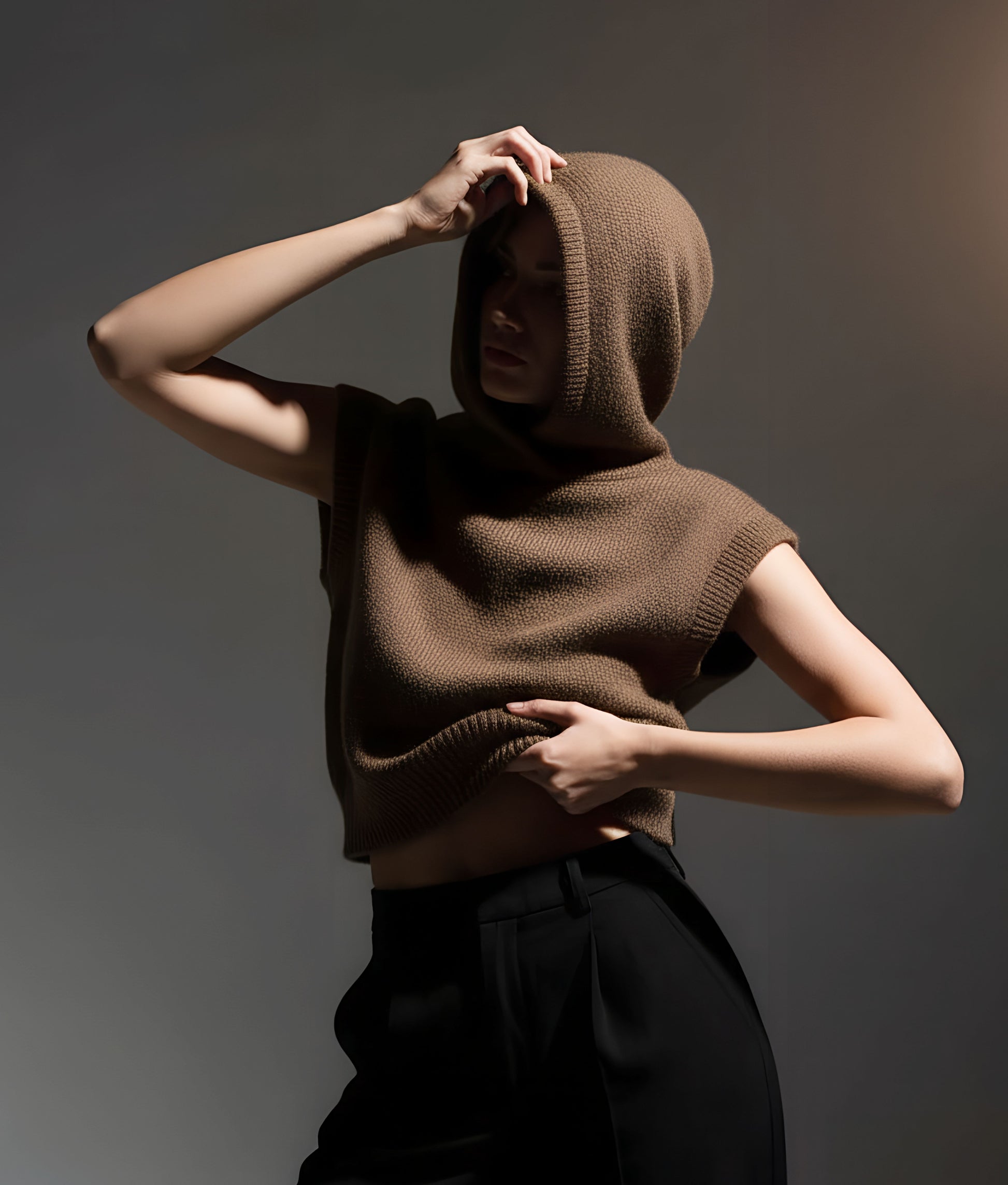 Brown Wool Hoodie Vest