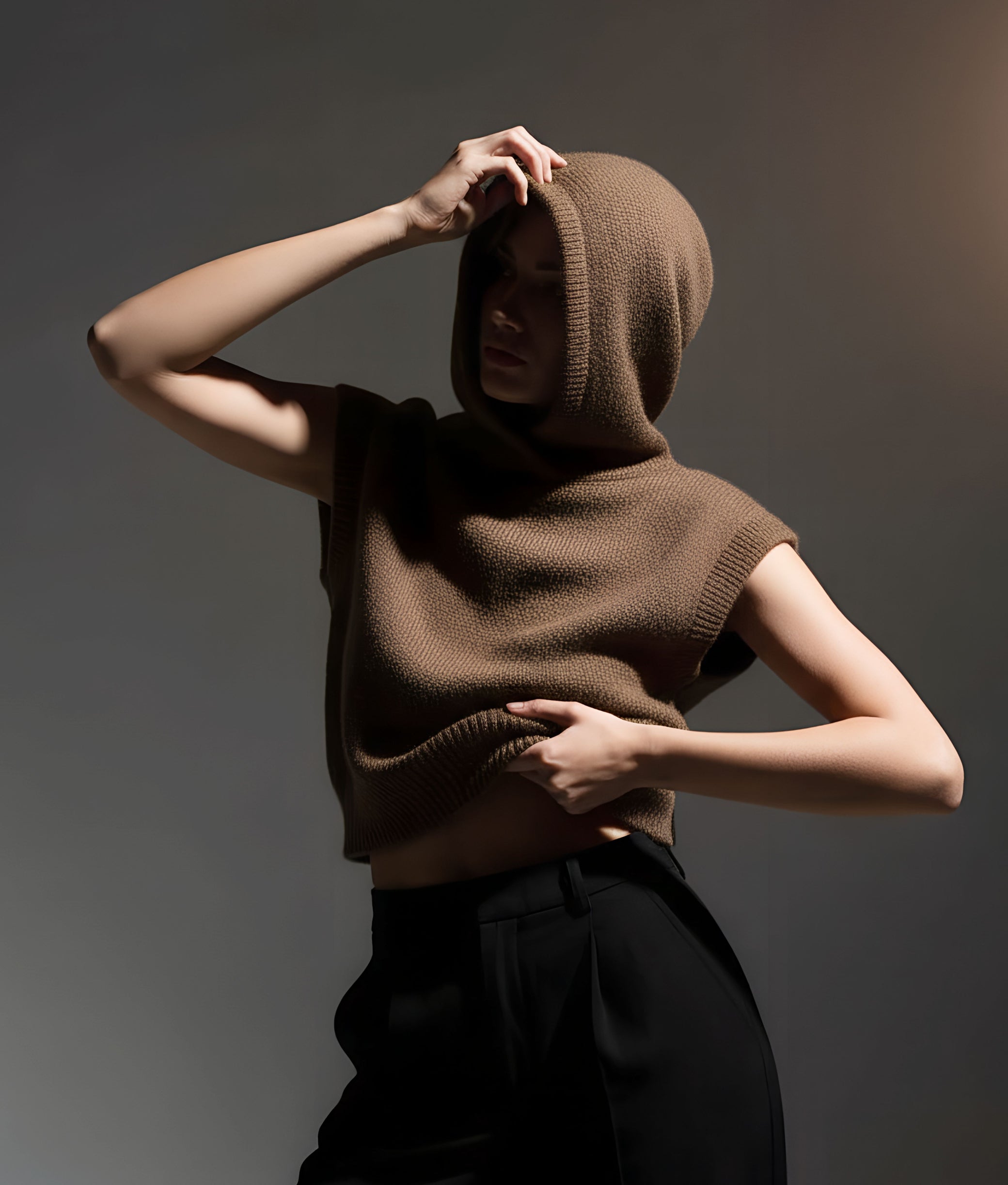 Brown Wool Hoodie Vest