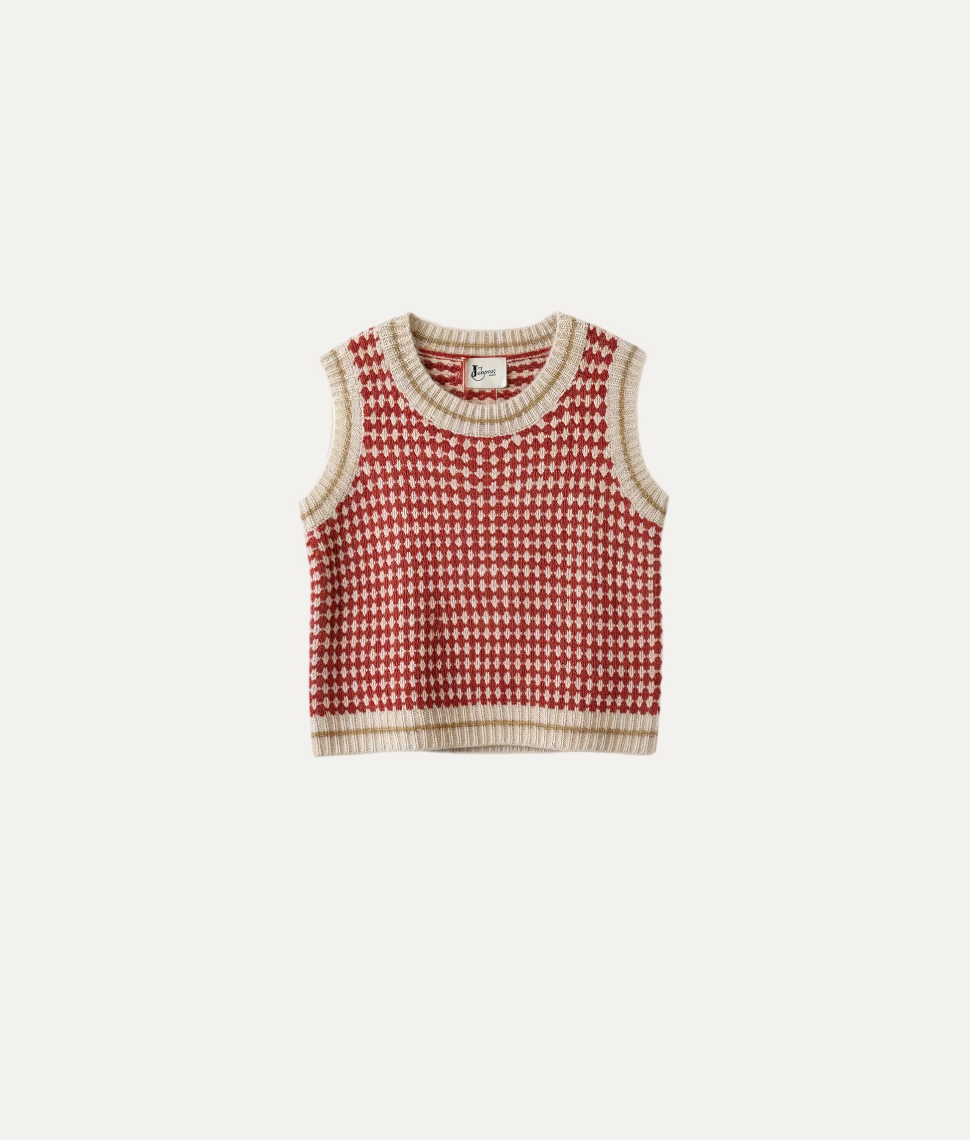 Red &amp; White Checks Wool Vest