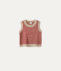 Red &amp; White Checks Wool Vest