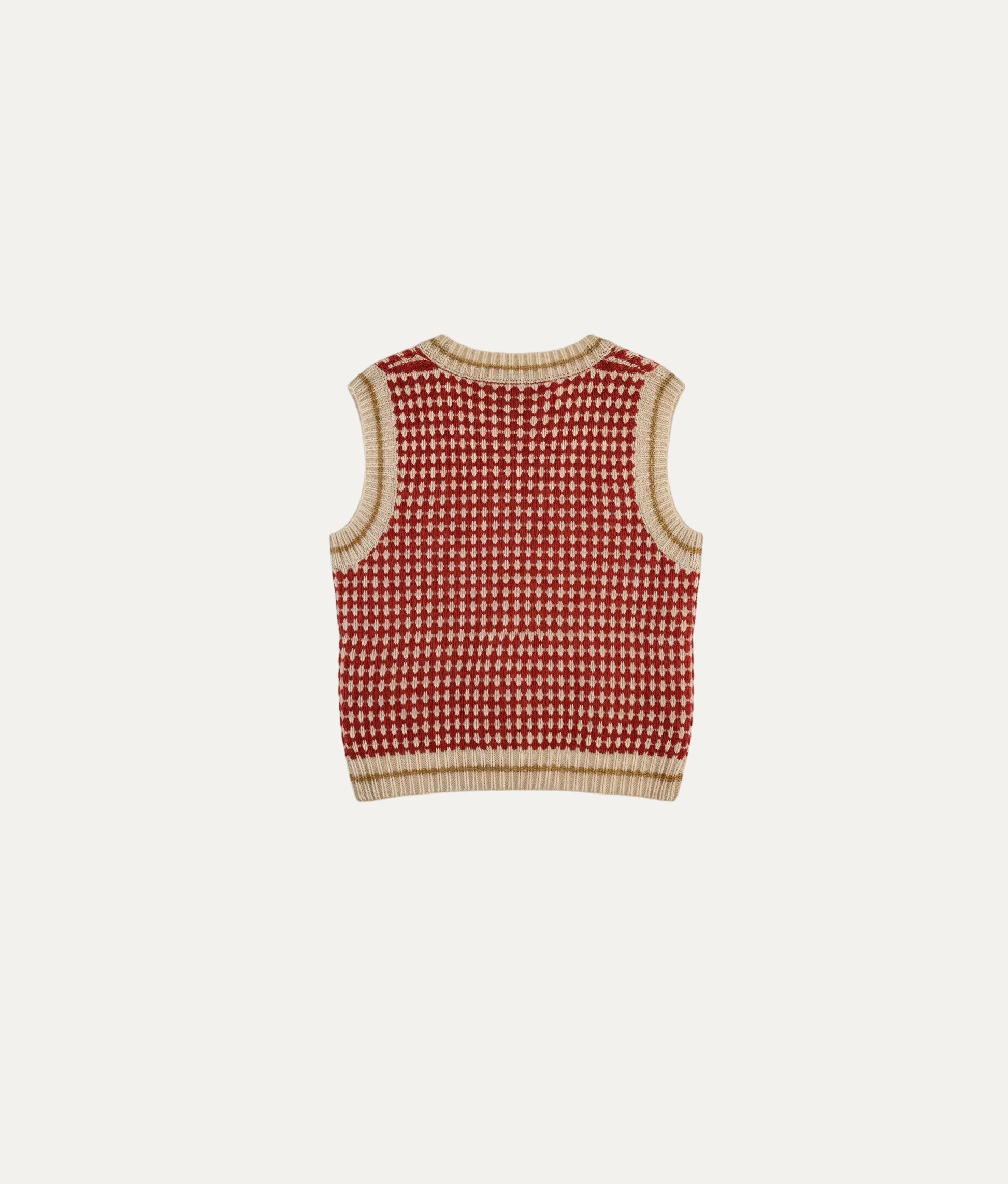 Red &amp; White Checks Wool Vest